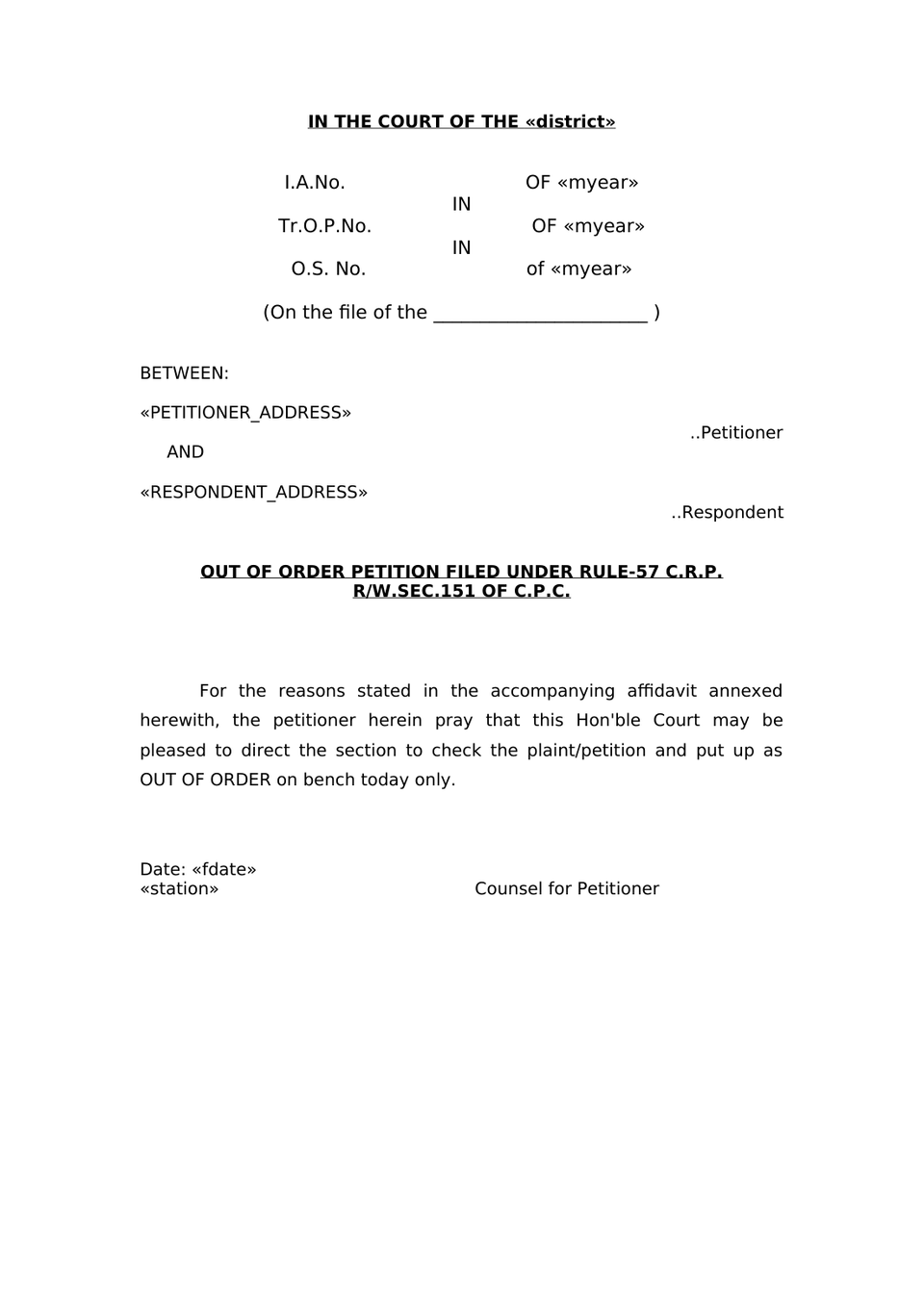 Petition Filed Under Sec. 24 Of Cpc Rw. Sec. 151 Of Cpc Transfer Op preview page 18