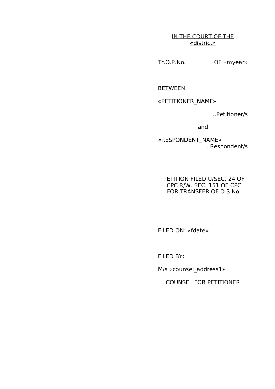 Petition Filed Under Sec. 24 Of Cpc Rw. Sec. 151 Of Cpc Transfer Op preview page 4