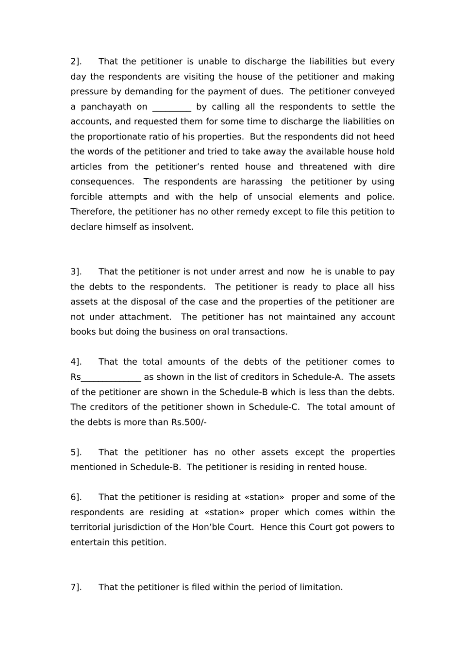 Petition Filed Under Sec.7 & 10 Of Provential Insolvency Act preview page 2