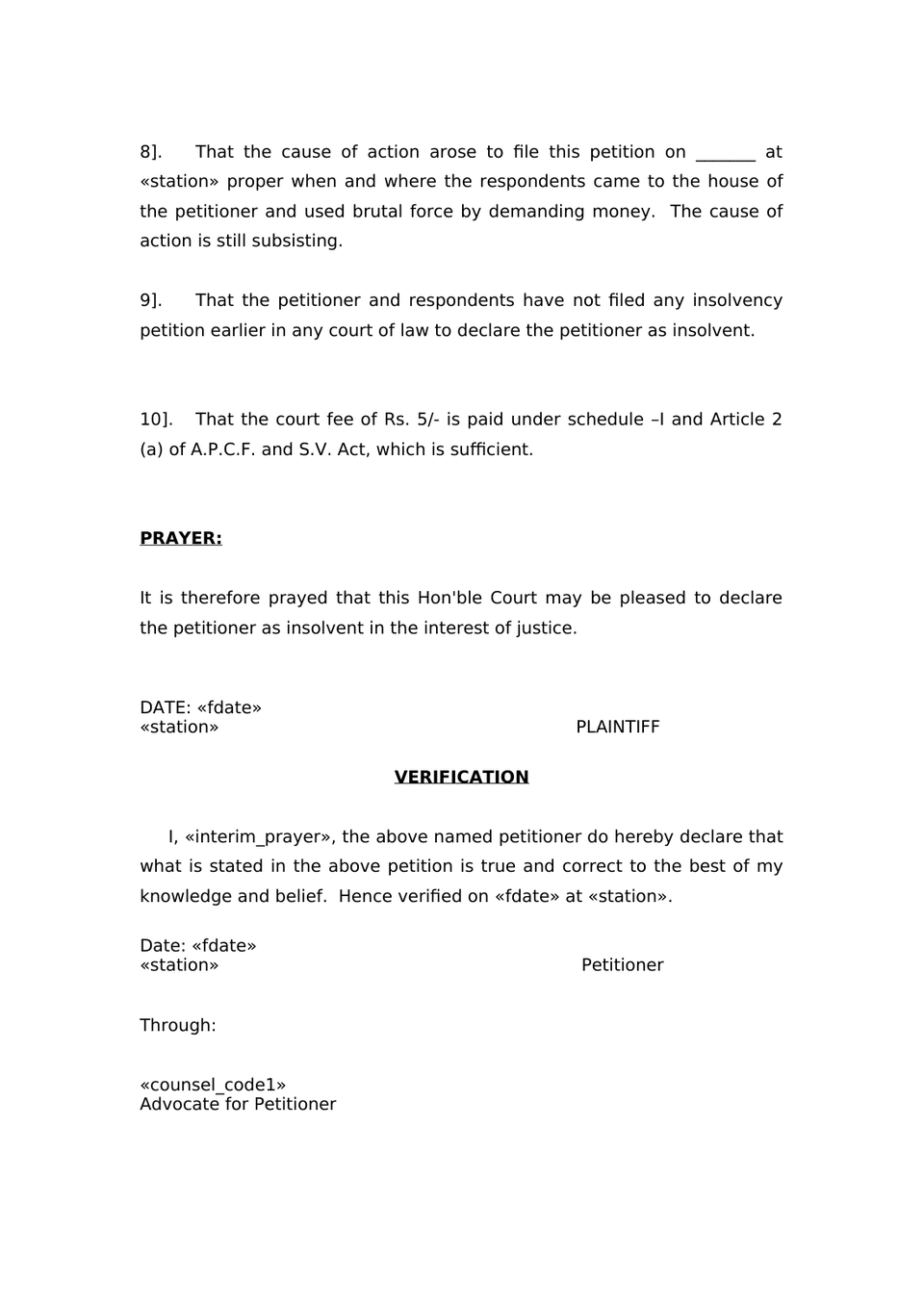 Petition Filed Under Sec.7 & 10 Of Provential Insolvency Act preview page 3