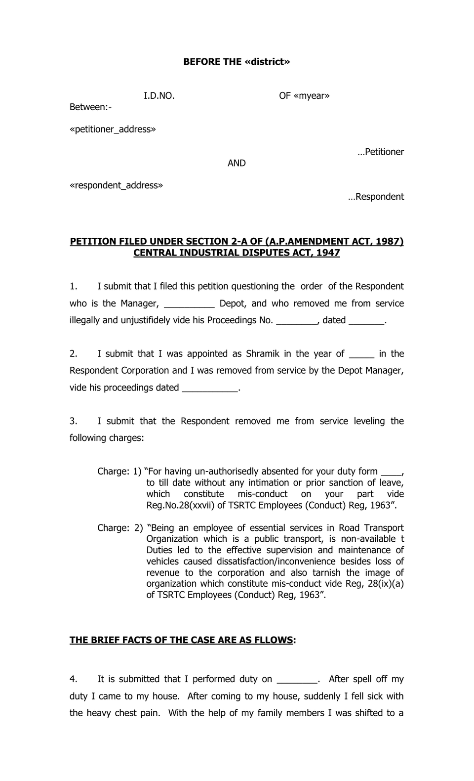 Petition Filed Under Section 2-A Of (A.P.Amendment Act, 1987) Central Industrial Disputes Act, 1947 preview