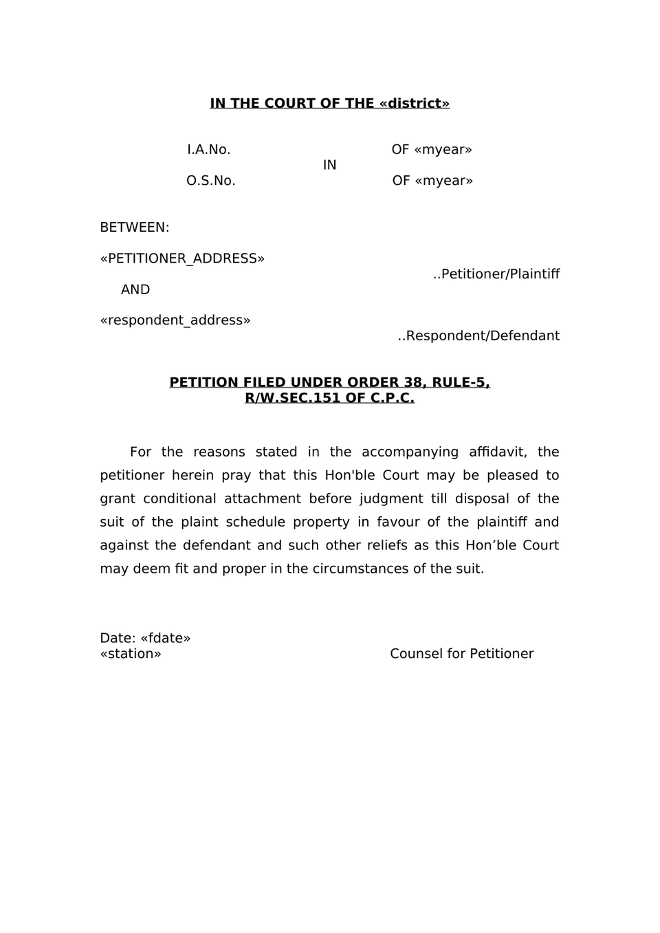 Petition Under Order 38 Rule 5 Cpc Attachment Before Judgment preview page 15