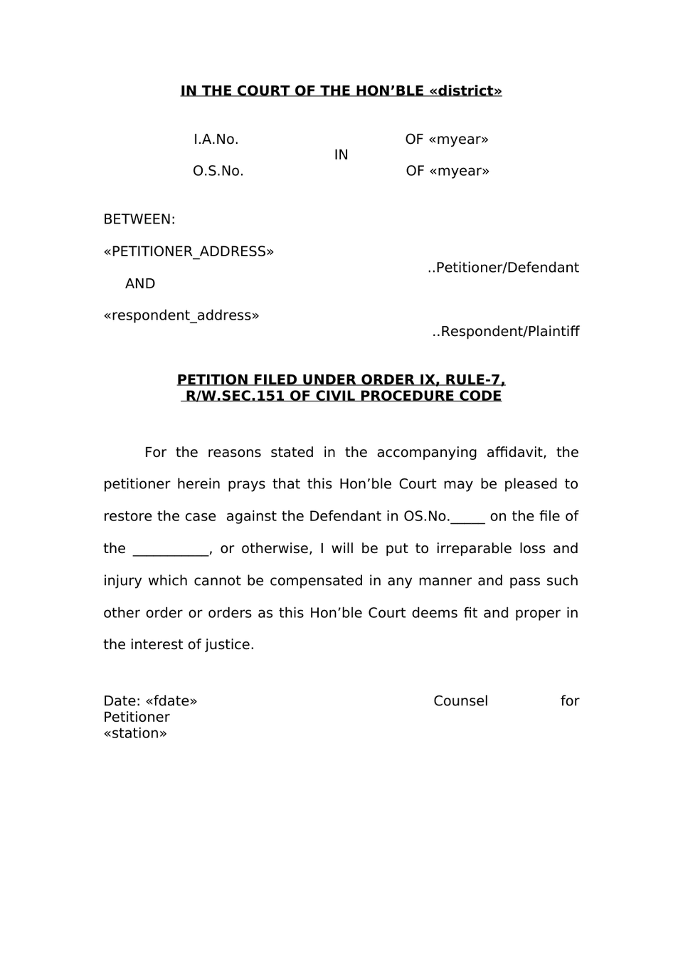 Petition Under Order Ix Rule 7 Cpc preview page 3