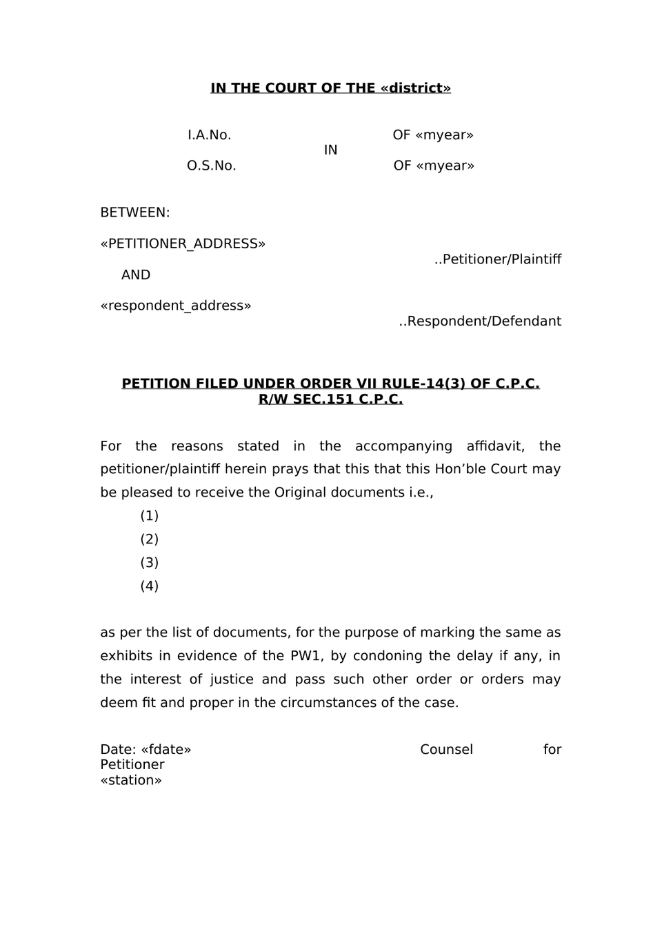 Petition Under Order Vii Rule 14(3) Cpc preview page 3
