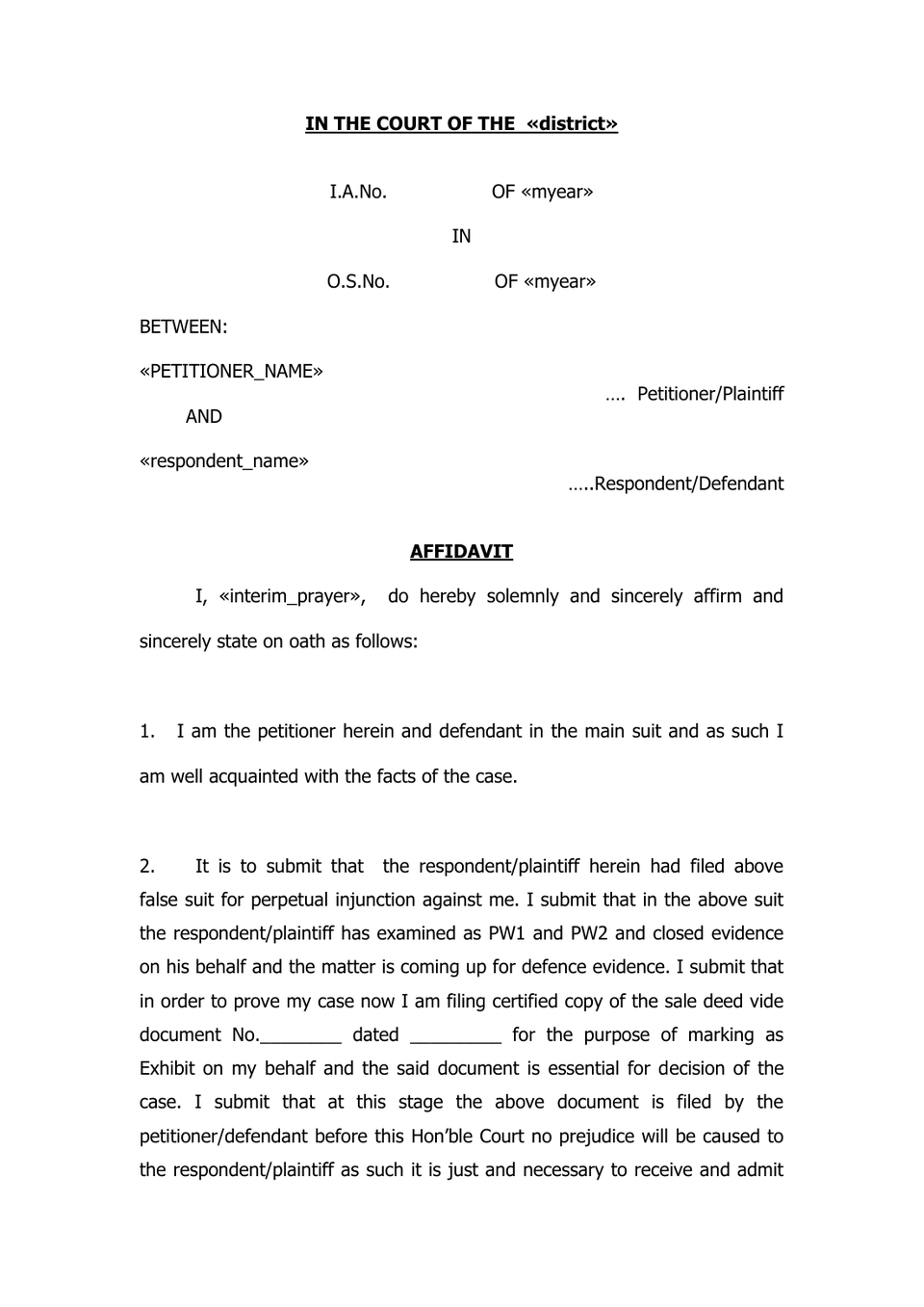 Petition Under Order Viii Rule 1(A) Cpc preview