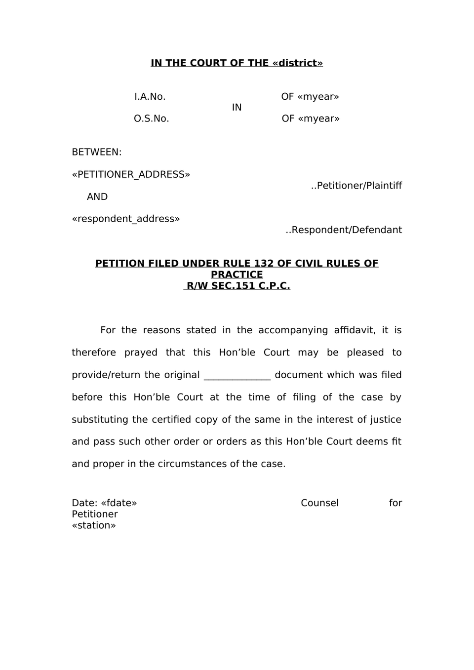 Petition Under Rule 132 Civil Rules Of Practice preview page 3