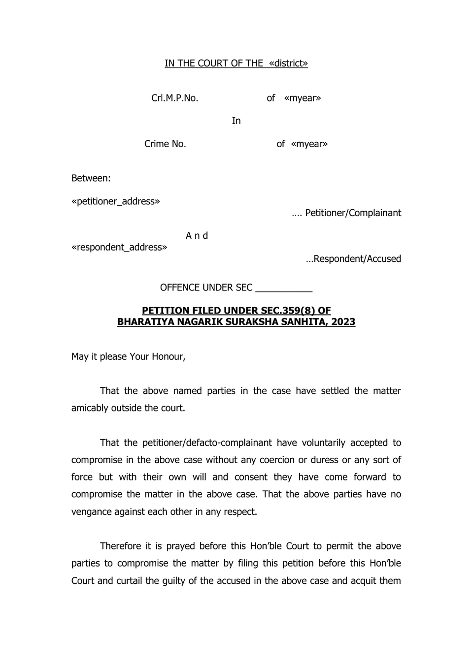 Petition Under Sec 359(8) Bnss Compounding preview