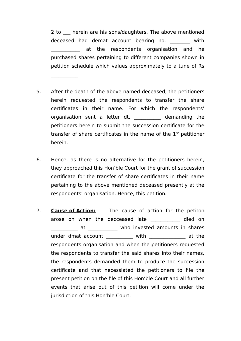 Petition Under Sec 372 Indian Succession Act 1925 preview page 2