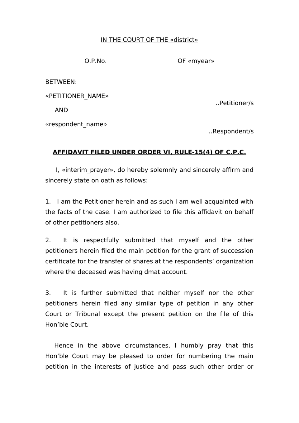 Petition Under Sec 372 Indian Succession Act 1925 preview page 12