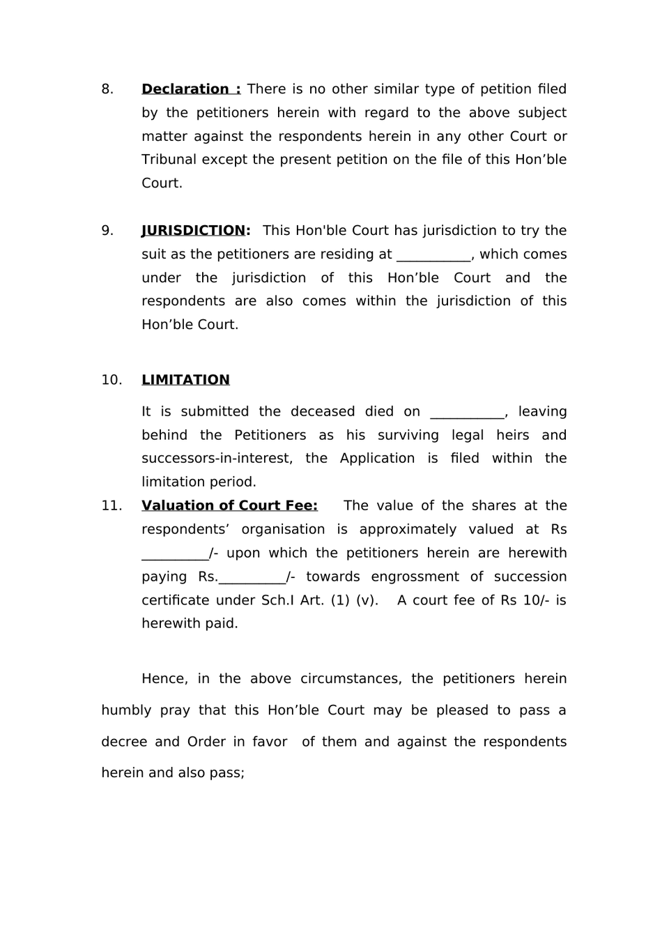 Petition Under Sec 372 Indian Succession Act 1925 preview page 3