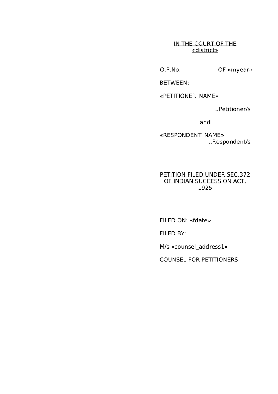 Petition Under Sec 372 Indian Succession Act 1925 preview page 6