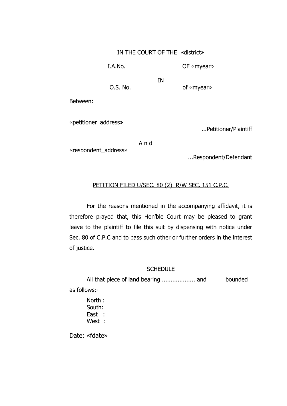 Petition Under Sec 80(2) Rw Sec 151 Cpc preview