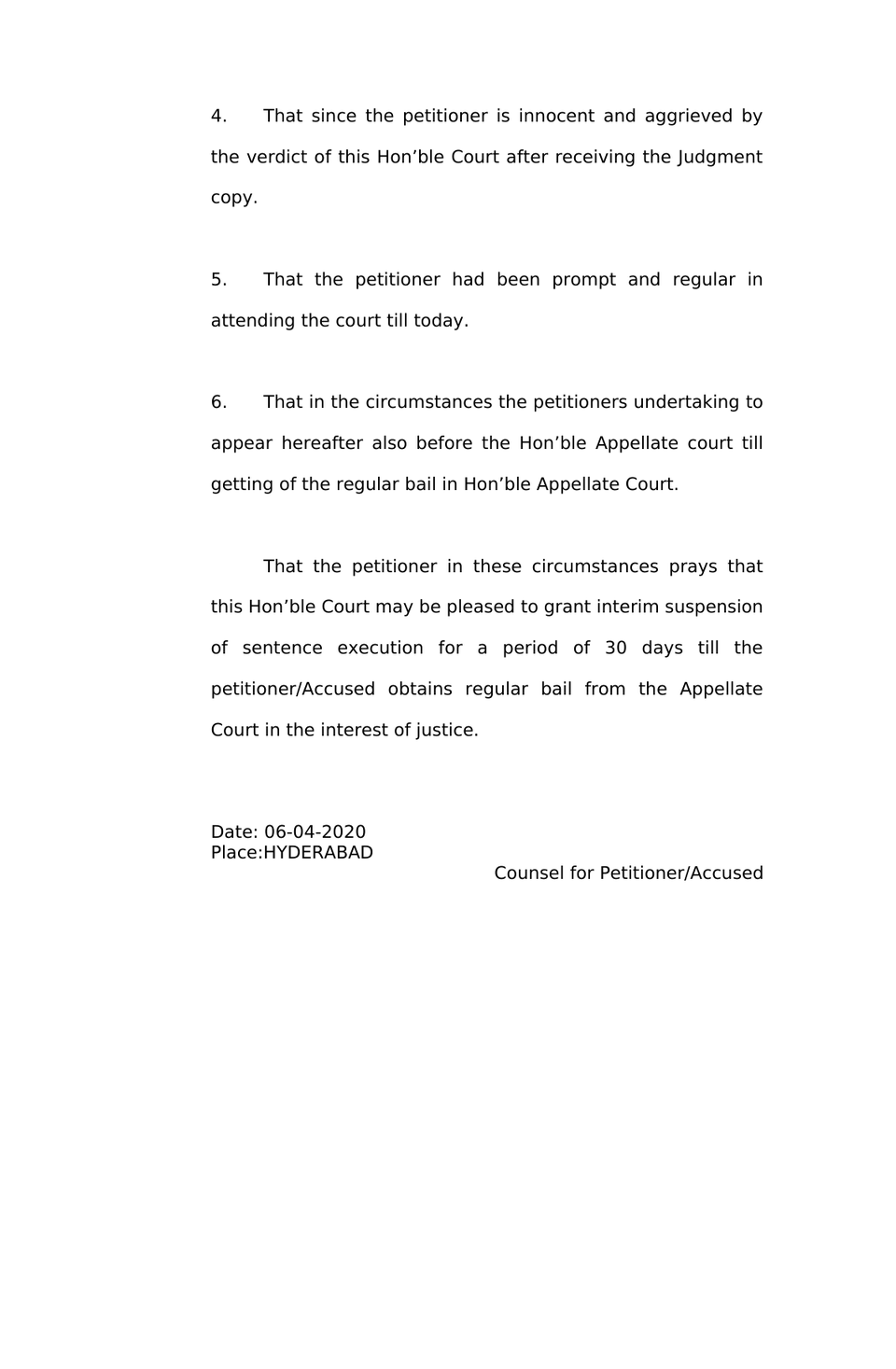 Petition Under Sec.389(3) Of Cr.P.C. For Interim Suspension Of Sentence Execution preview page 2