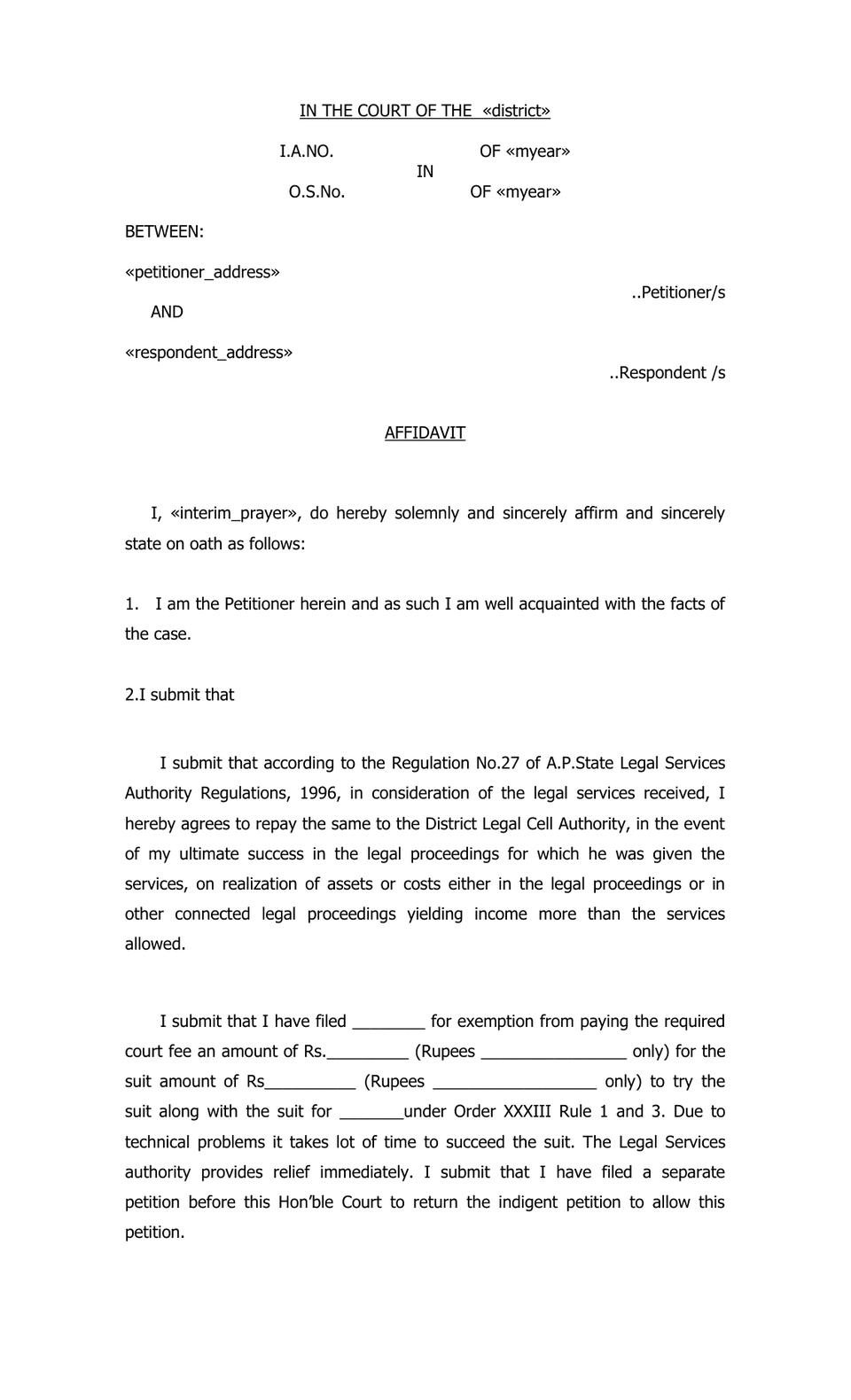 Petition Under Section 12(C) Legal Services Authorities Act 1987 Rw Sec 151 Cpc preview