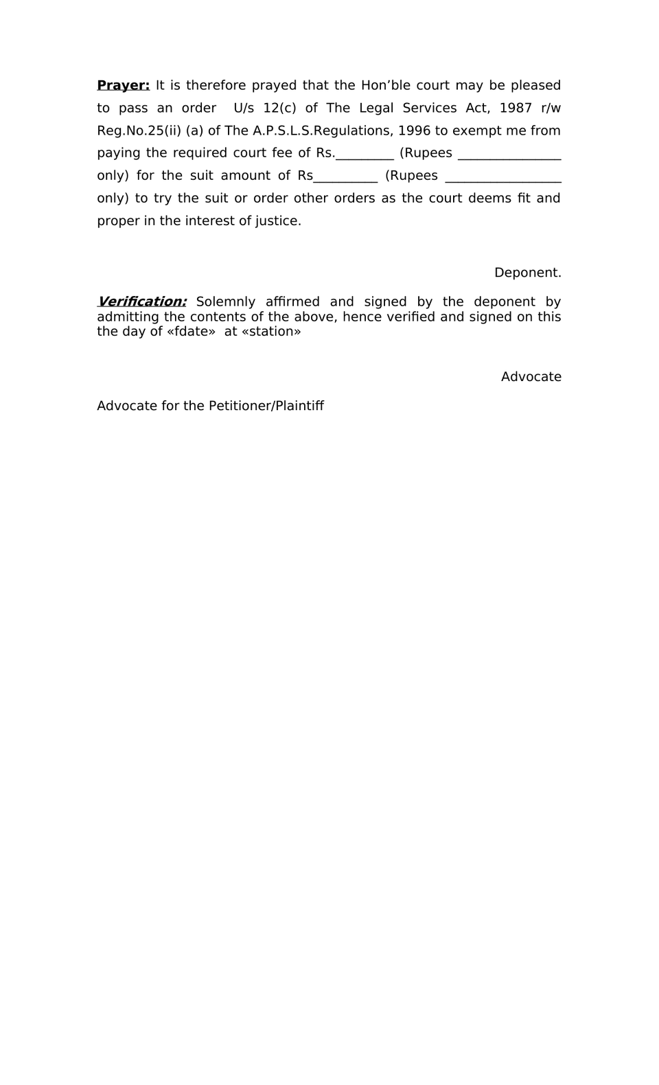 Petition Under Section 12(C) Legal Services Authorities Act 1987 Rw Sec 151 Cpc preview page 2