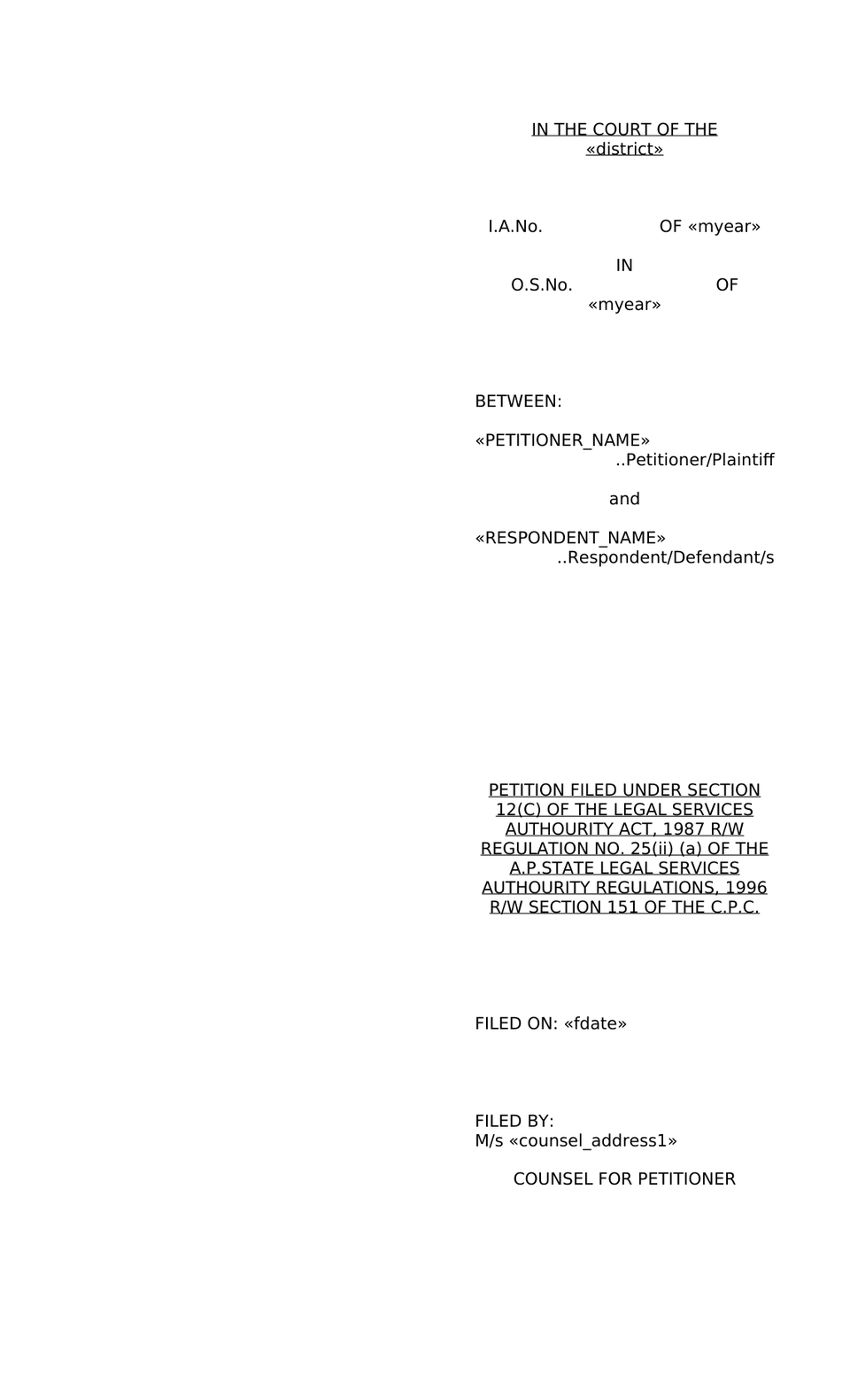 Petition Under Section 12(C) Legal Services Authorities Act 1987 Rw Sec 151 Cpc preview page 4
