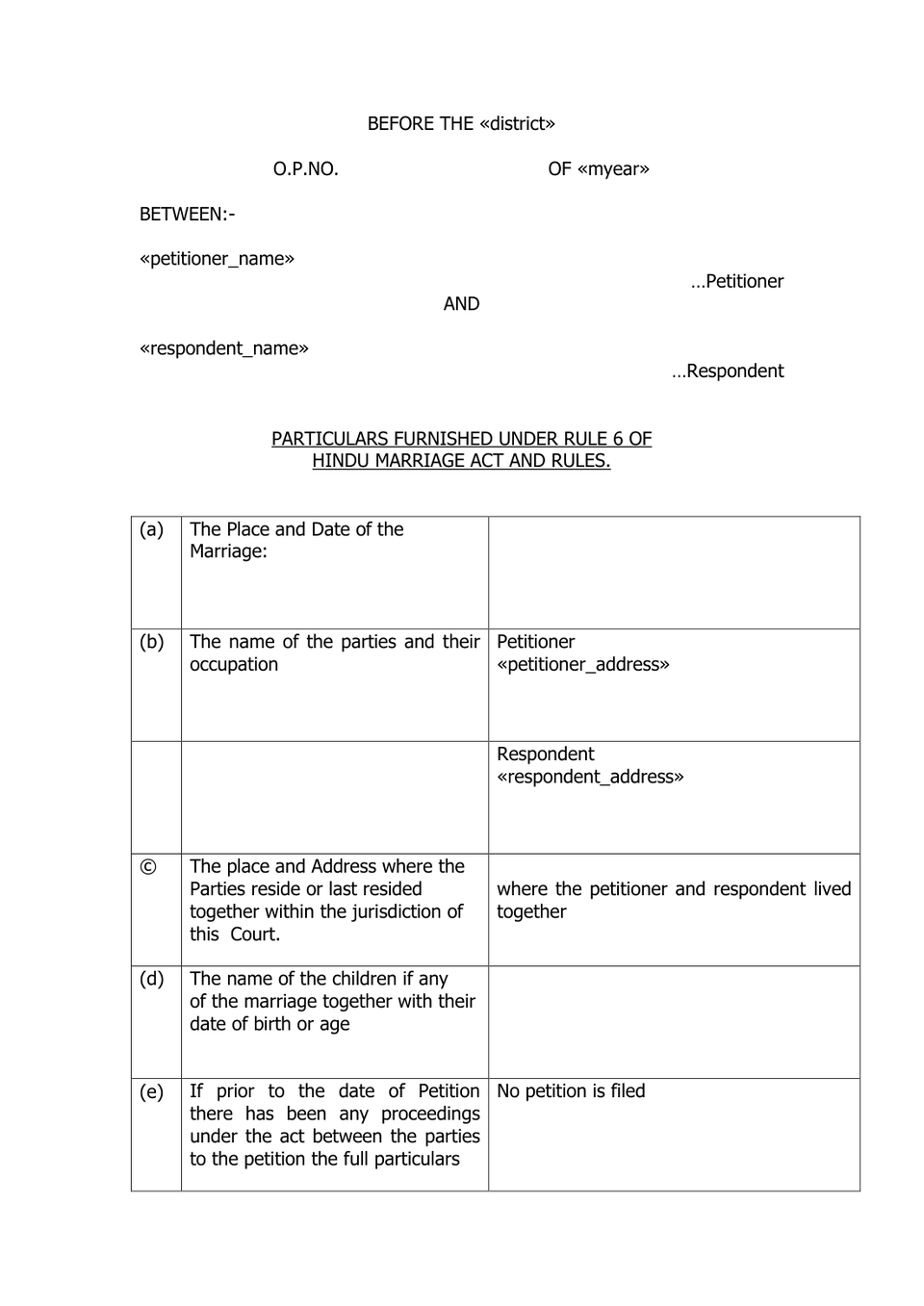 Petition Under Section 13(1)(A) And 13(1)(B) Hindu Marriage Act preview