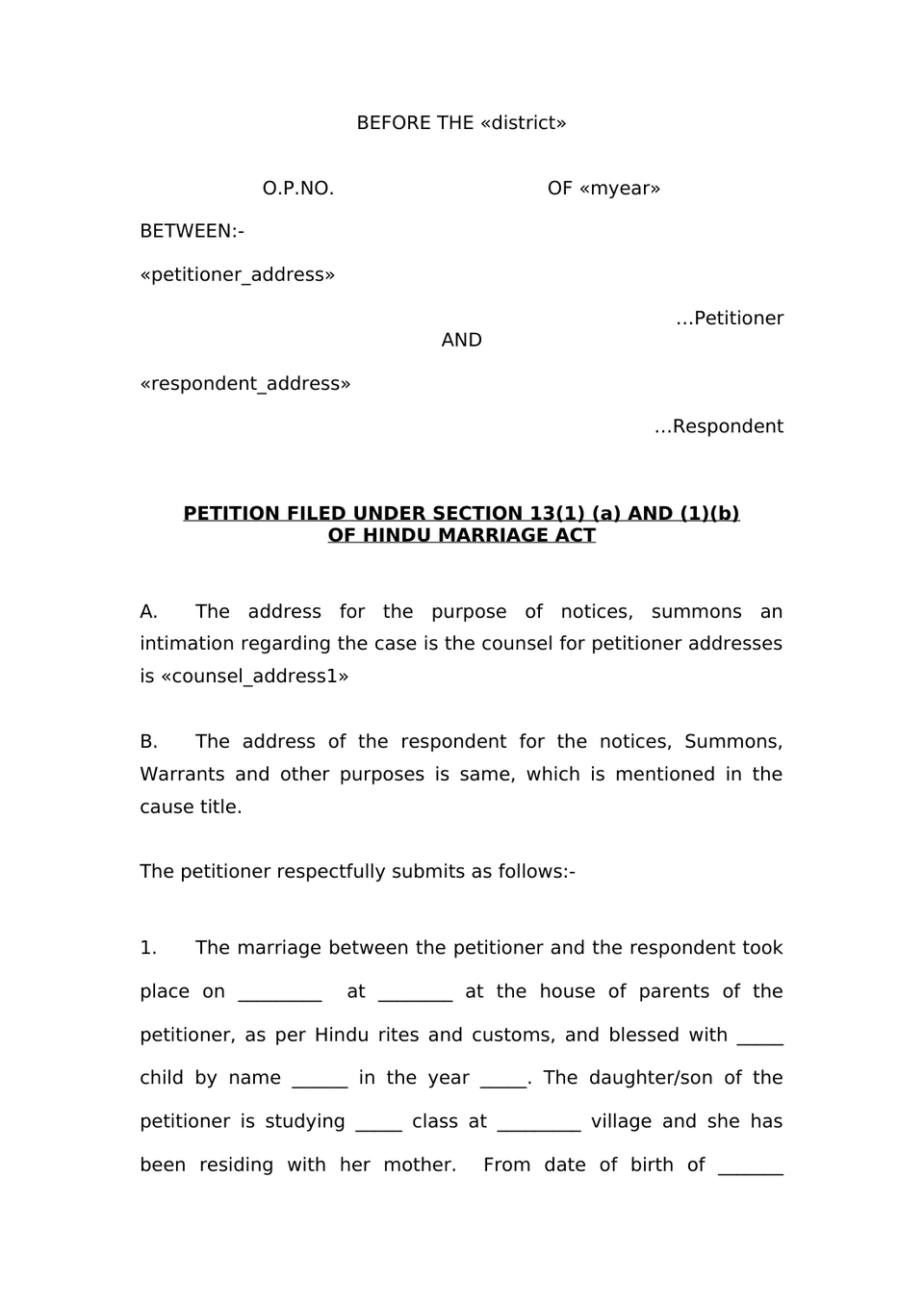 Petition Under Section 13(1)(A) And 13(1)(B) Hindu Marriage Act preview page 3