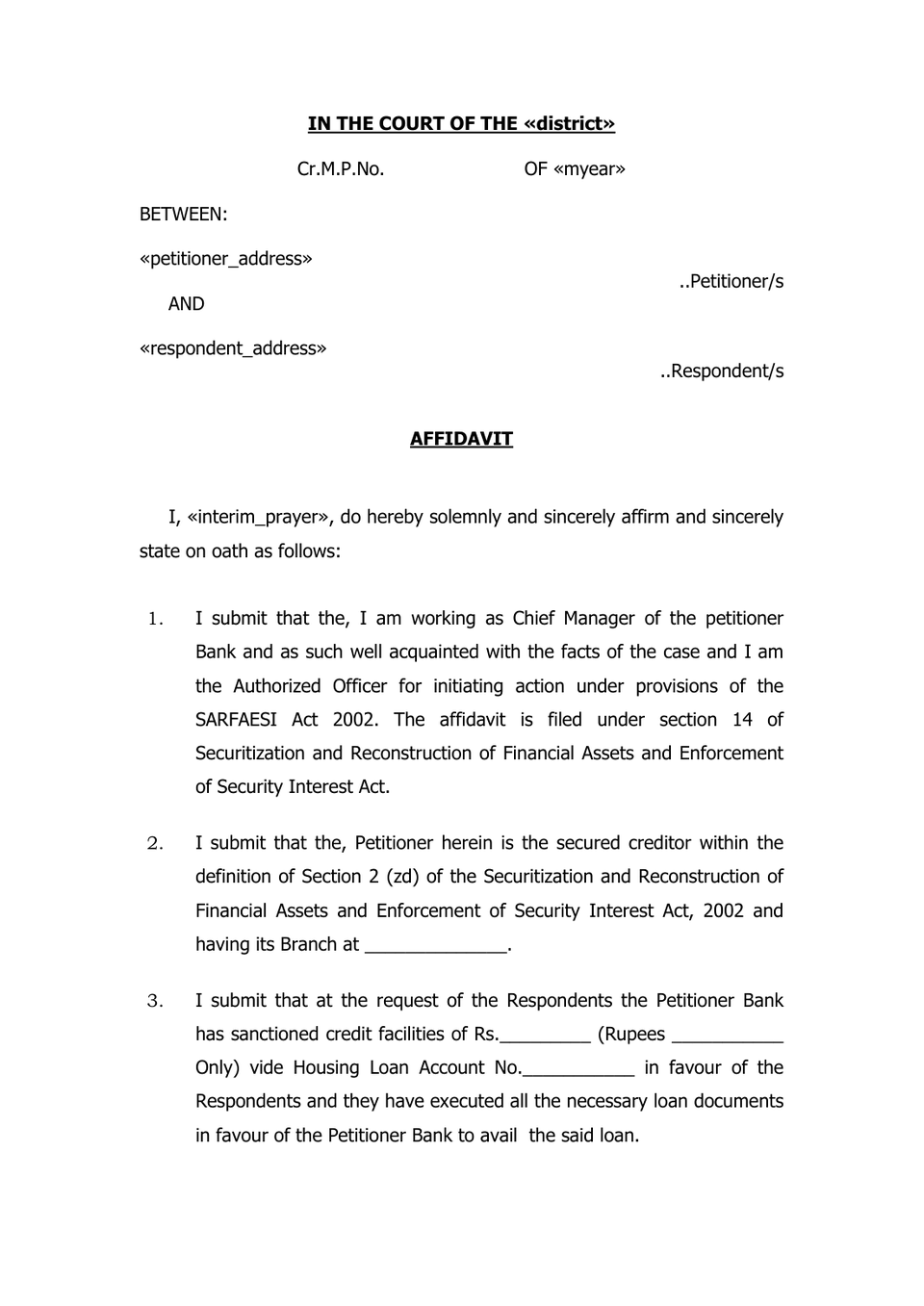 Petition Under Section 14 Sarfaesi Act preview