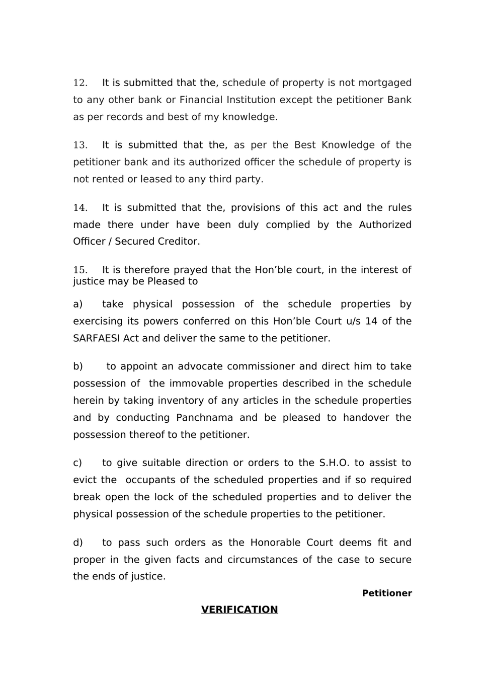 Petition Under Section 14 Sarfaesi Act preview page 11