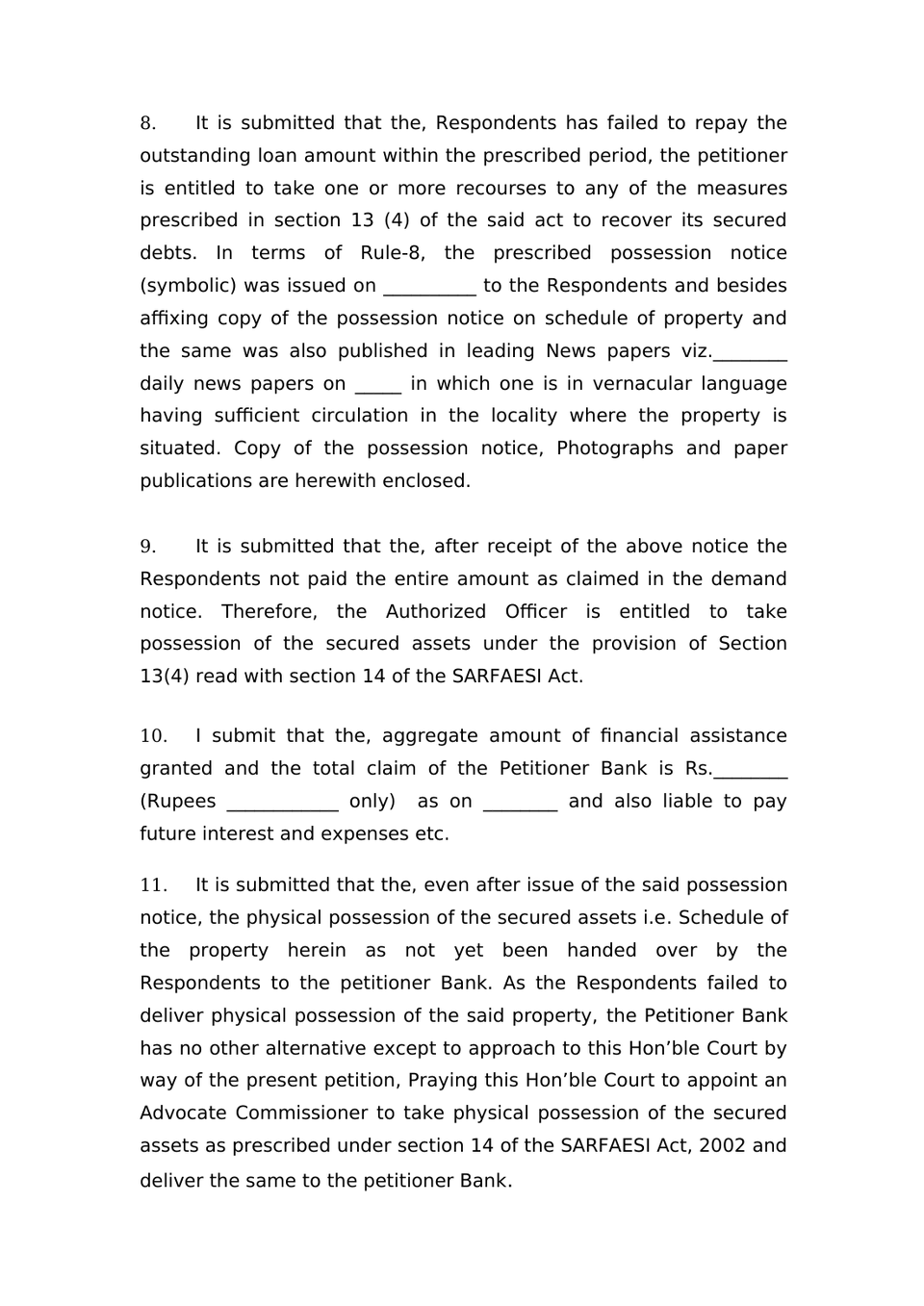 Petition Under Section 14 Sarfaesi Act preview page 10