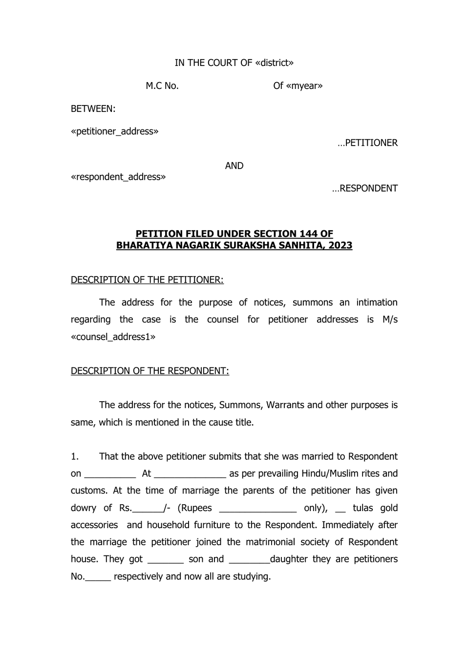 Petition Under Section 144 Cpc preview