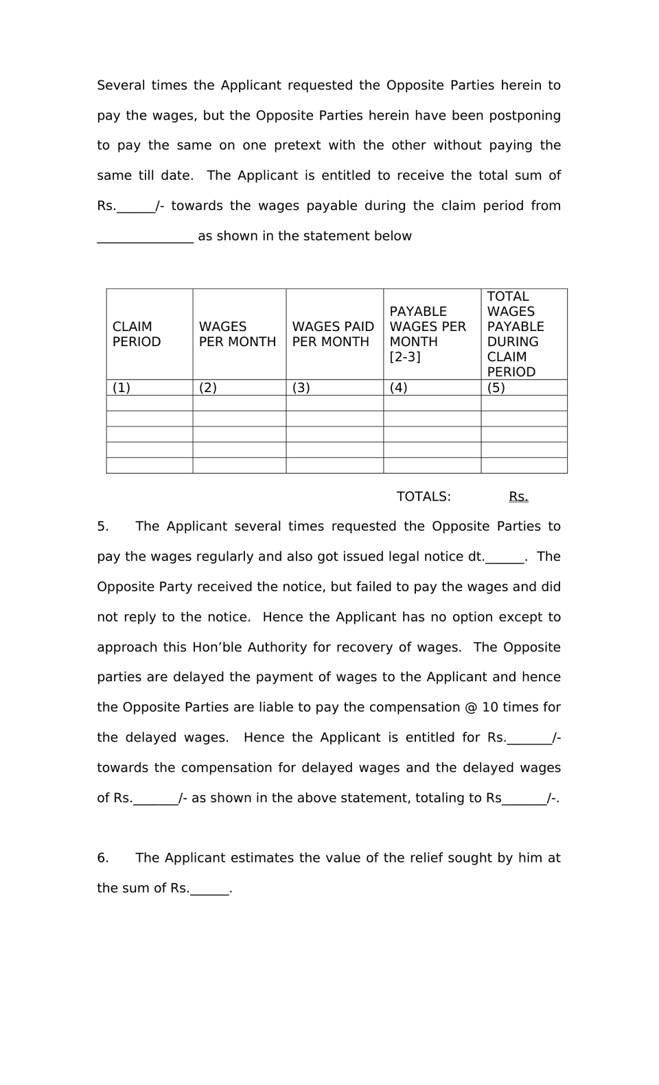 Petition Under Section 15 Payment Of Wages Act preview page 2