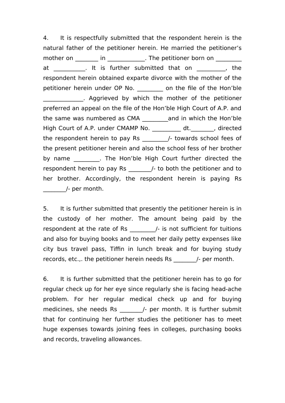 Petition Under Section 20 Hindu Adoptions And Maintenance Act 1956 preview page 2