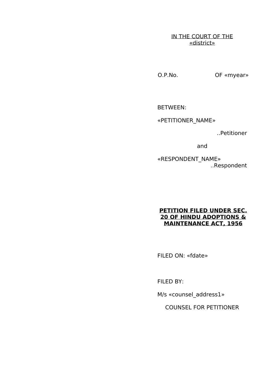 Petition Under Section 20 Hindu Adoptions And Maintenance Act 1956 preview page 11