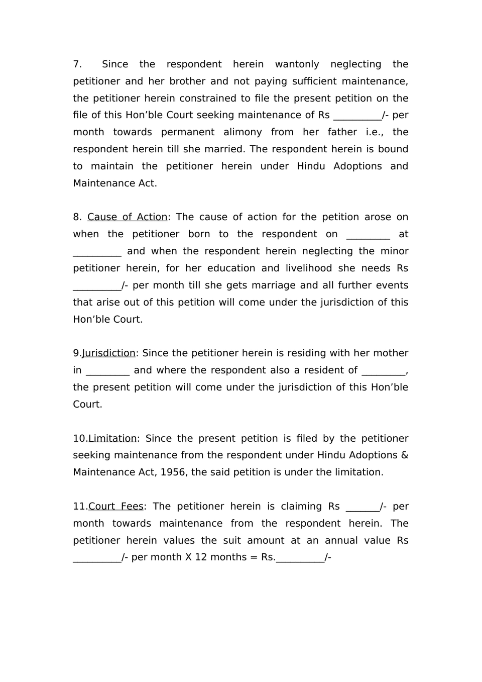 Petition Under Section 20 Hindu Adoptions And Maintenance Act 1956 preview page 3