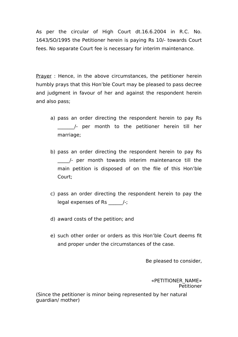Petition Under Section 20 Hindu Adoptions And Maintenance Act 1956 preview page 4