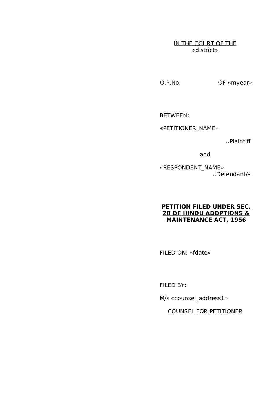 Petition Under Section 20 Hindu Adoptions And Maintenance Act 1956 preview page 6
