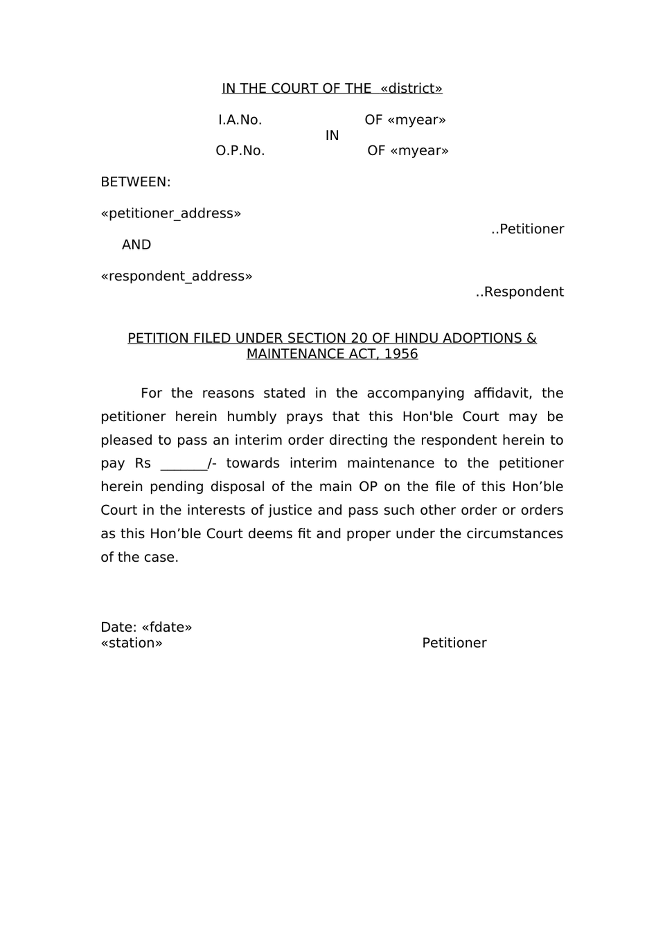 Petition Under Section 20 Hindu Adoptions And Maintenance Act 1956 preview page 10