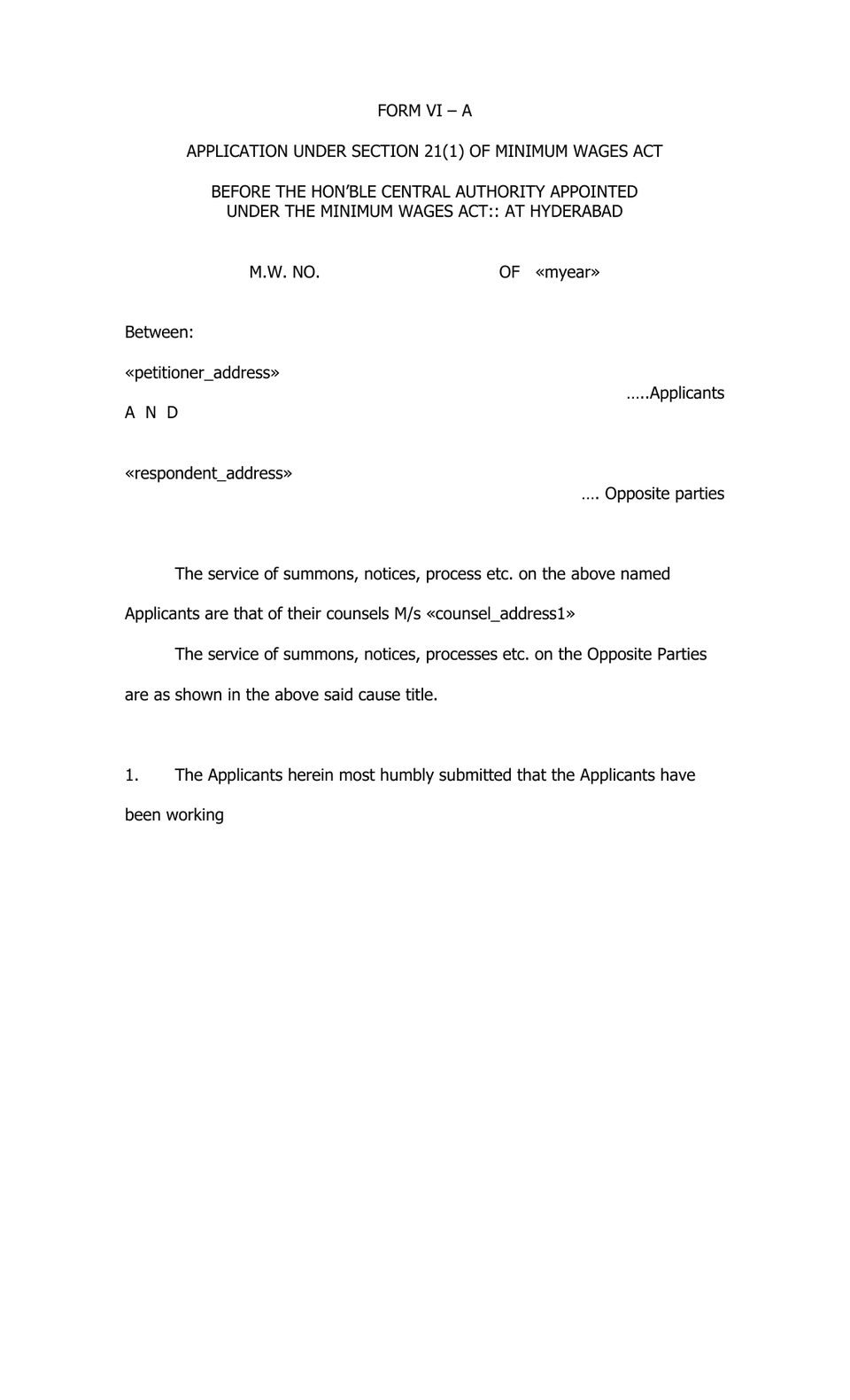 Petition Under Section 20(2) Minimum Wages Act preview