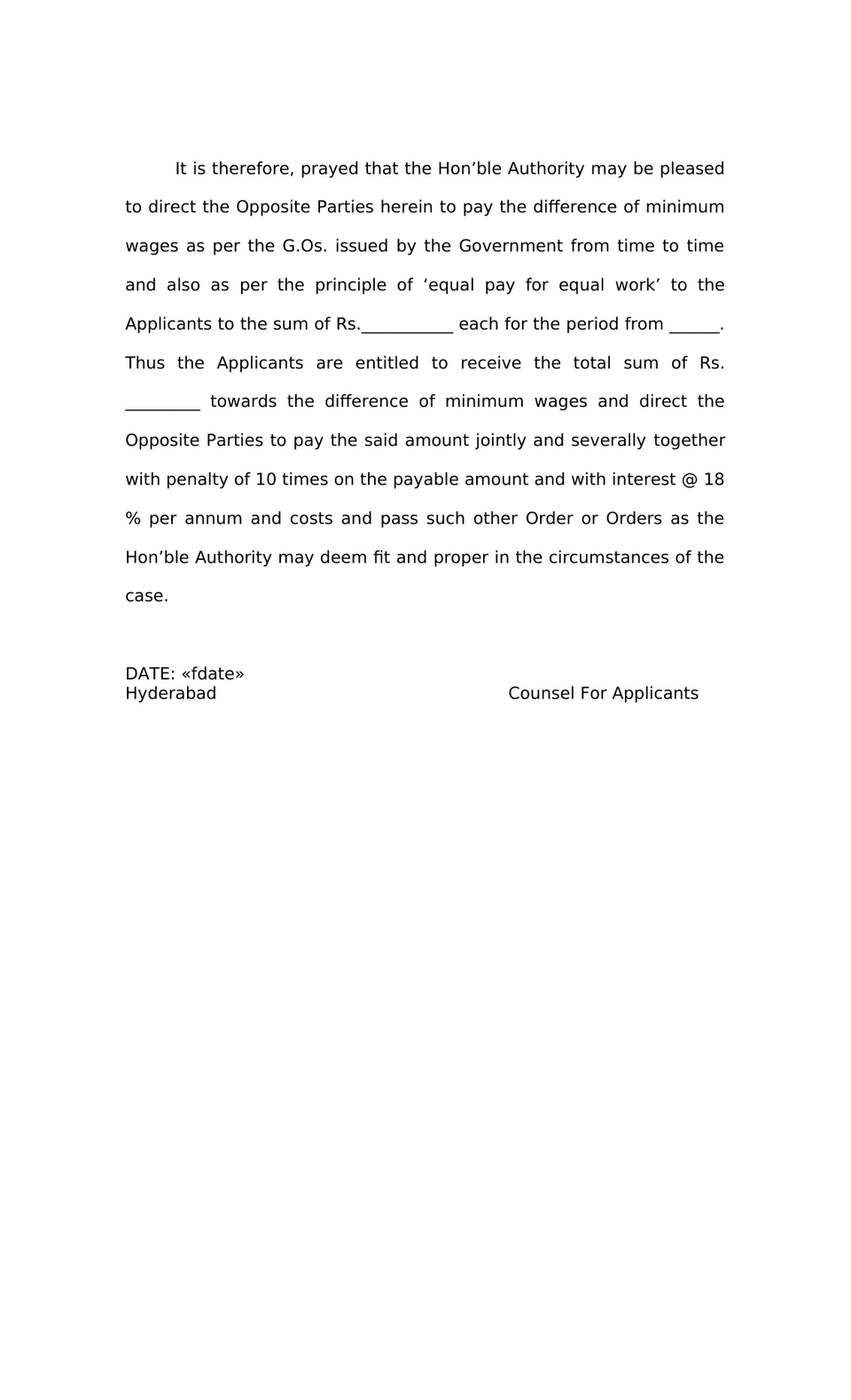 Petition Under Section 20(2) Minimum Wages Act preview page 4