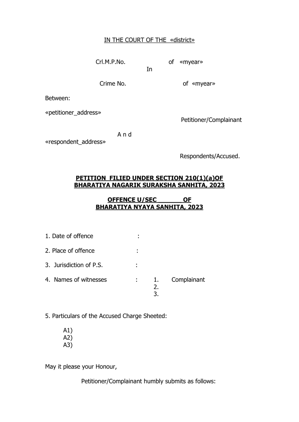 Petition Under Section 210(1)(A) Bnss preview