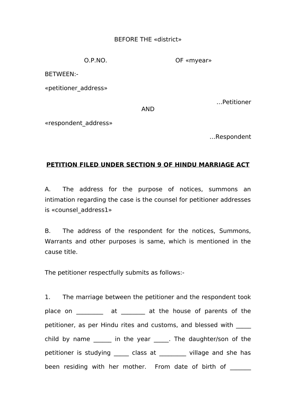 Petition Under Section 9 Hindu Marriage Act preview page 3