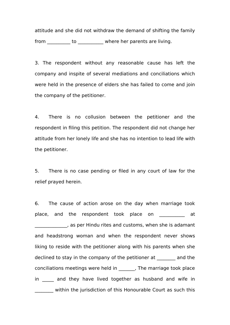 Petition Under Section 9 Hindu Marriage Act preview page 5