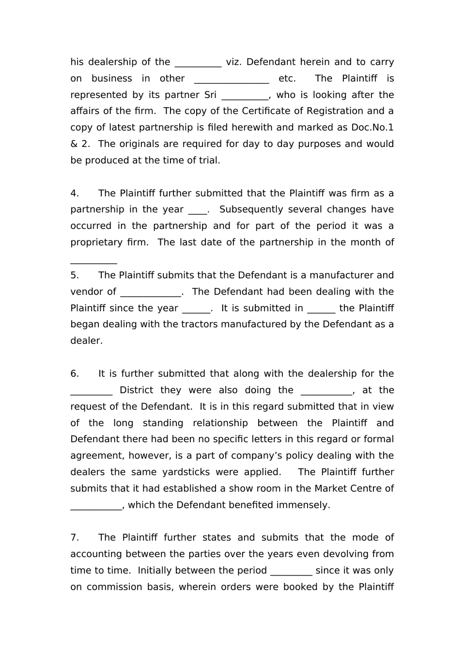 Plaint For Damages Sec 26 Order Vii Rule 1 And 2 Cpc preview page 2