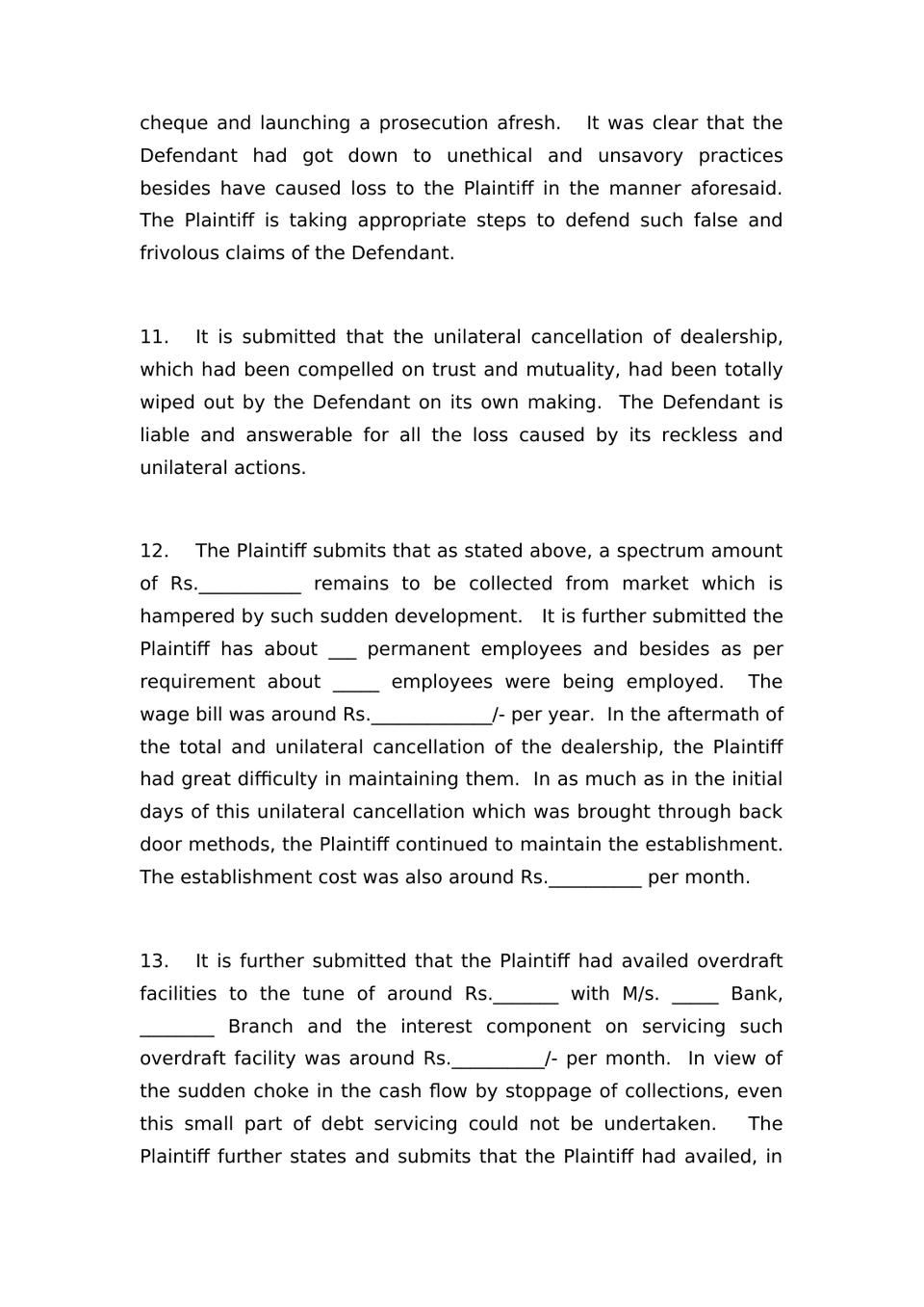 Plaint For Damages Sec 26 Order Vii Rule 1 And 2 Cpc preview page 4