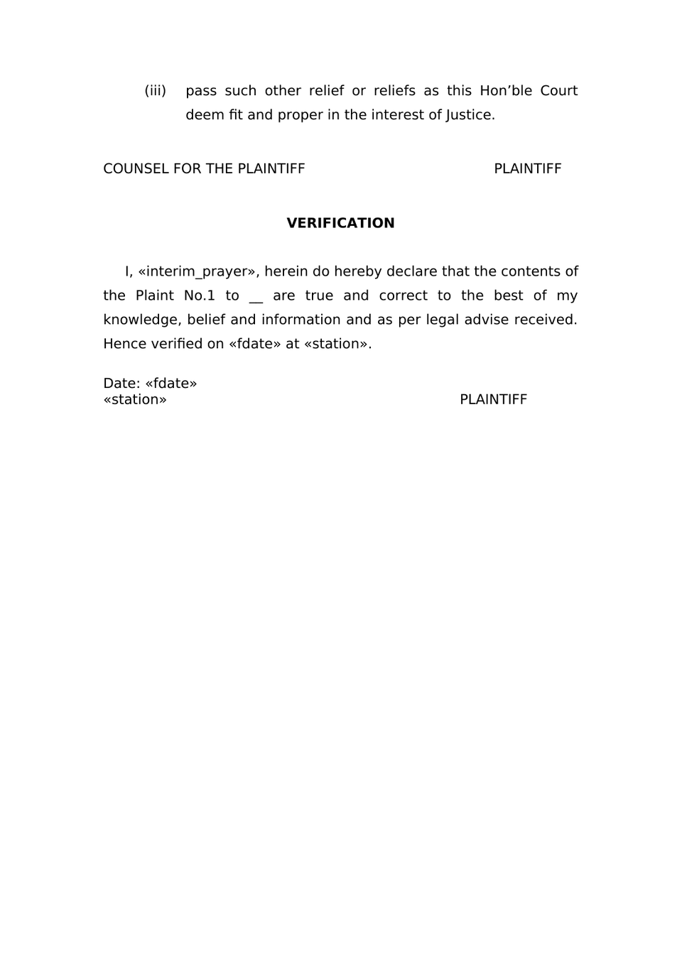 Plaint For Damages Sec 26 Order Vii Rule 1 And 2 Cpc preview page 7