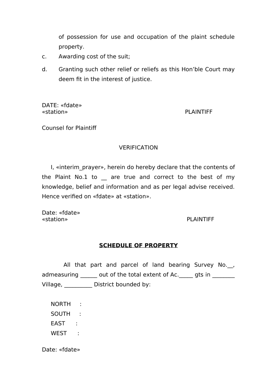 Plaint For Declaration Sec 26 Order Vii Rule 1 Cpc preview page 4