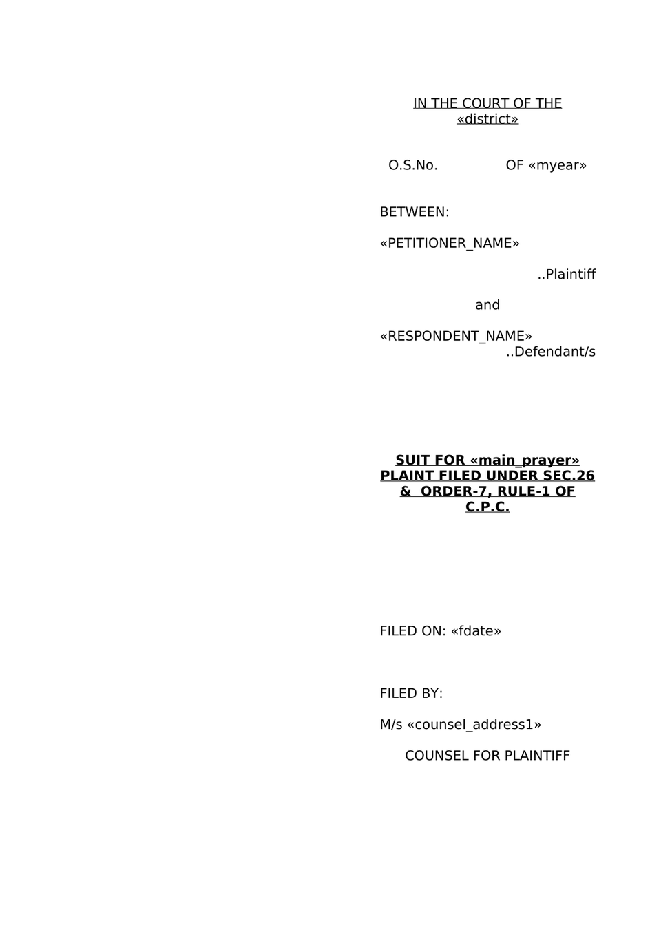 Plaint For Declaration Sec 26 Order Vii Rule 1 Cpc preview page 8
