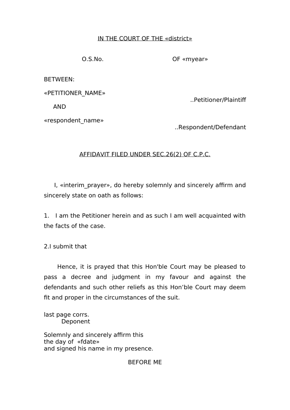Plaint For Eviction Order Vii Rule 1 And 2 Rw Sec 26 Cpc preview page 10