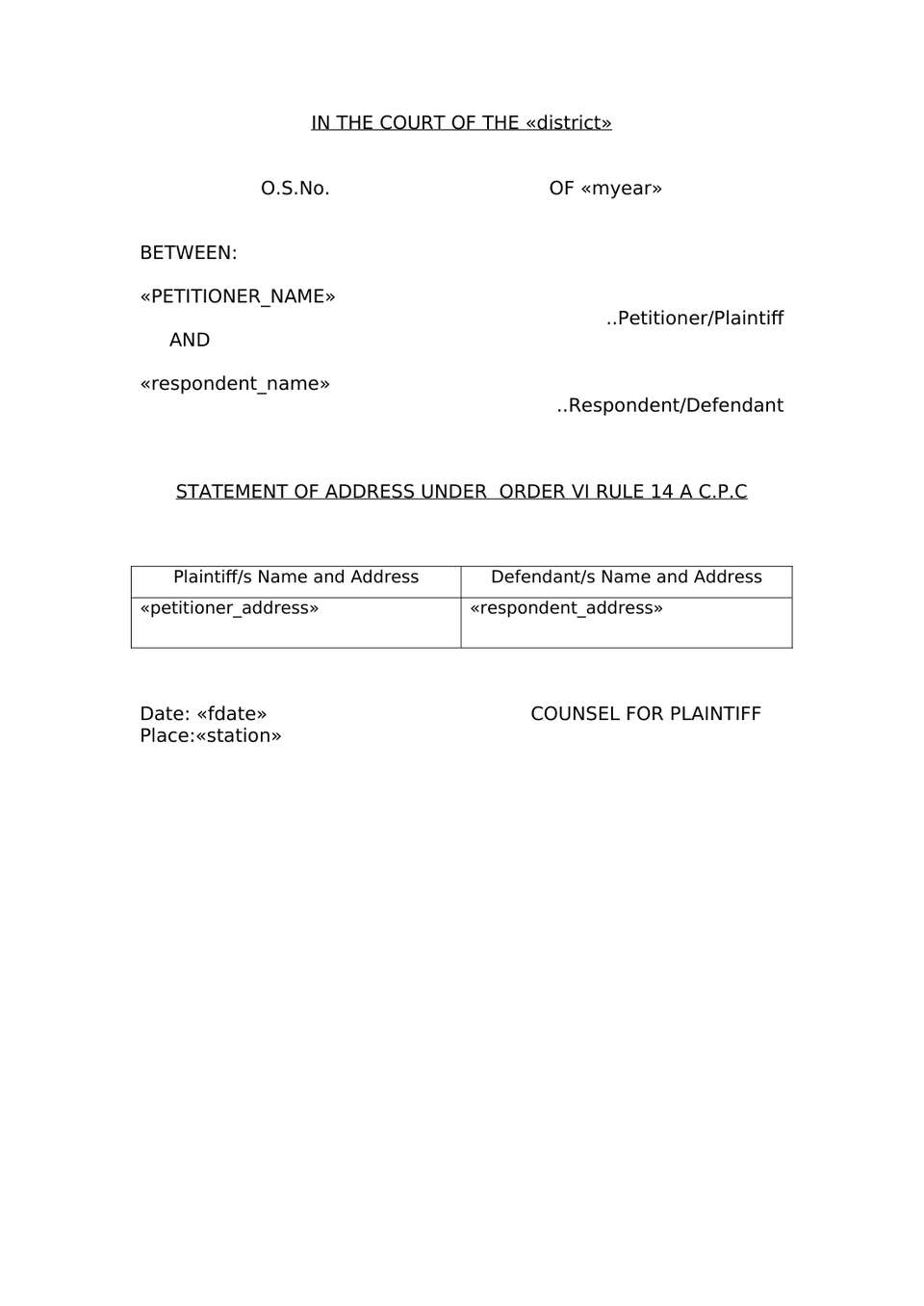 Plaint For Injunction Sec 26 Order Vii Rule 1 Cpc preview page 14