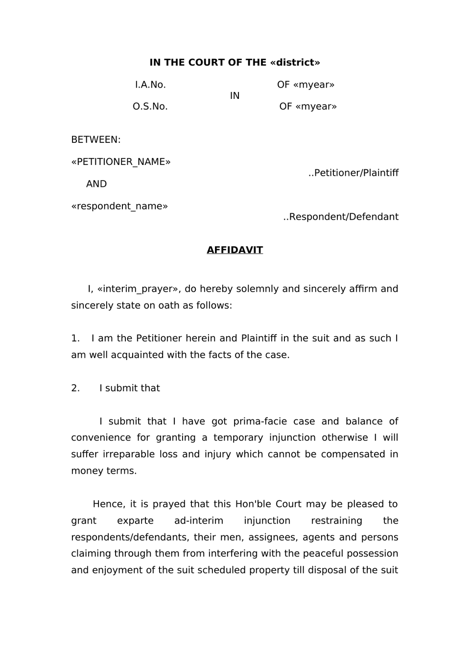 Plaint For Injunction Sec 26 Order Vii Rule 1 Cpc preview page 15