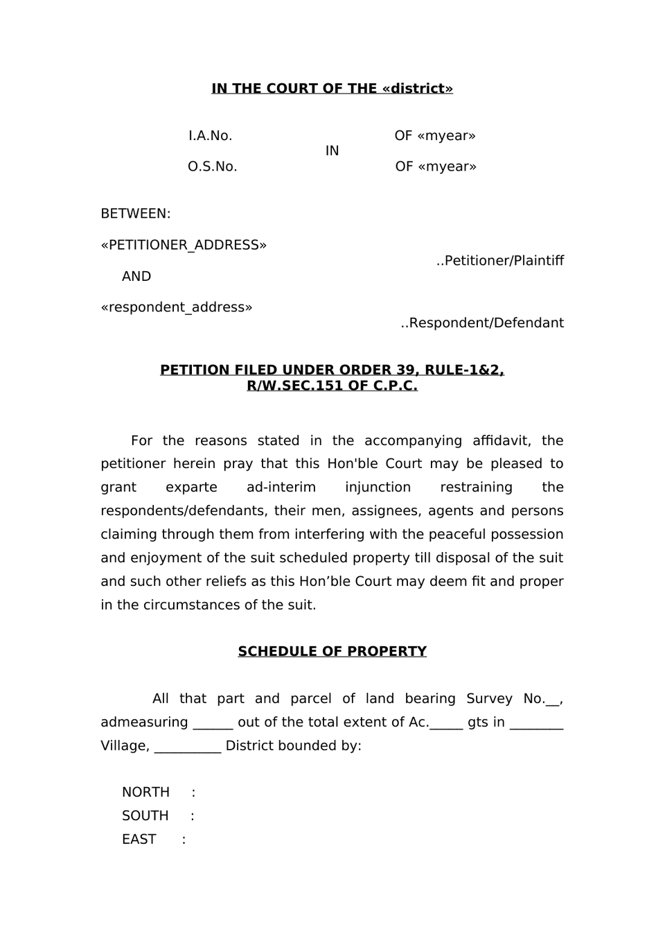 Plaint For Injunction Sec 26 Order Vii Rule 1 Cpc preview page 17