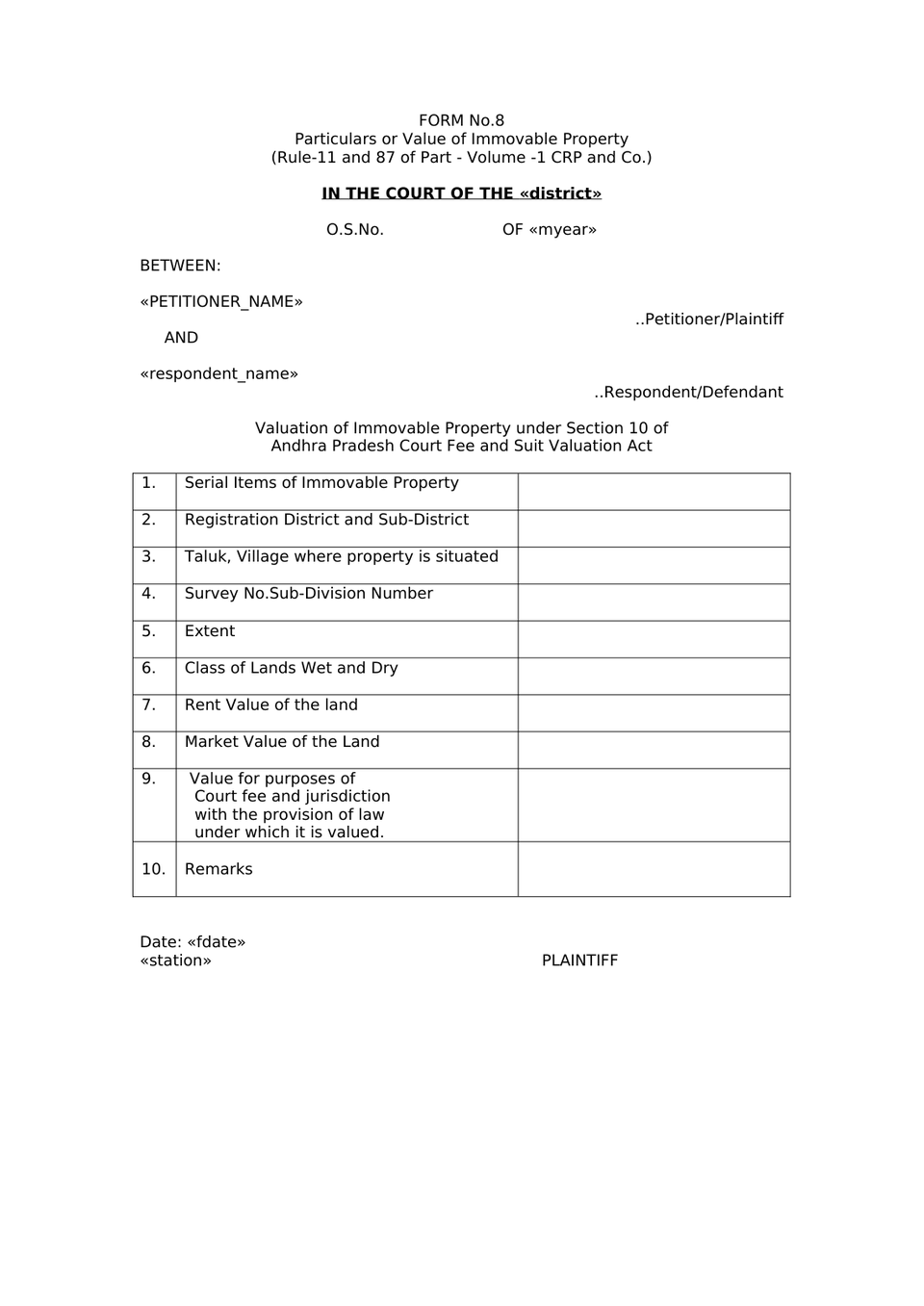 Plaint For Injunction Sec 26 Order Vii Rule 1 Cpc preview page 20