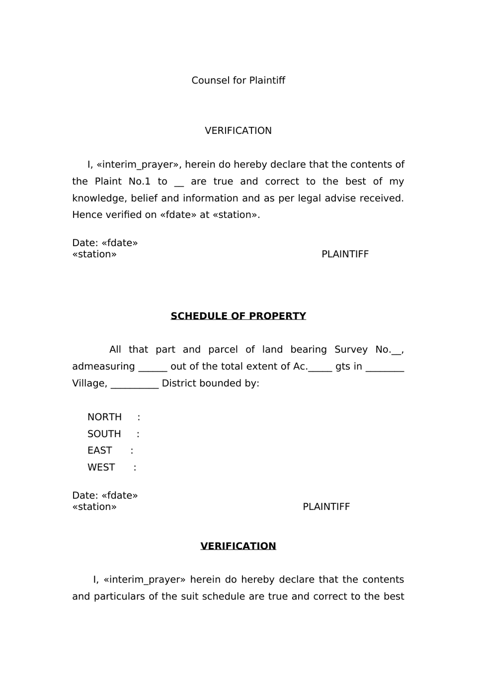 Plaint For Injunction Sec 26 Order Vii Rule 1 Cpc preview page 4