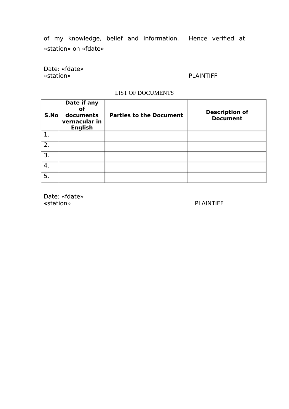 Plaint For Injunction Sec 26 Order Vii Rule 1 Cpc preview page 5